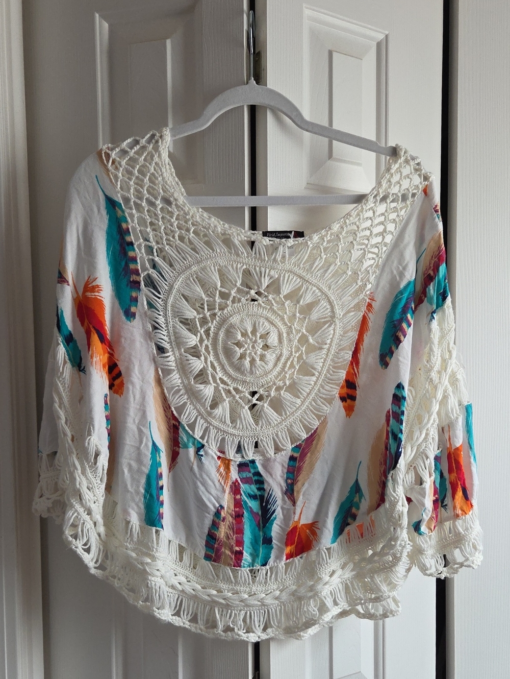 Vivid Importers of NY Boho Poncho  off Shoulder Sz L Aztec Print